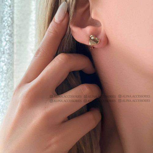 گوشواره قلب تک نگین ژوپینگ