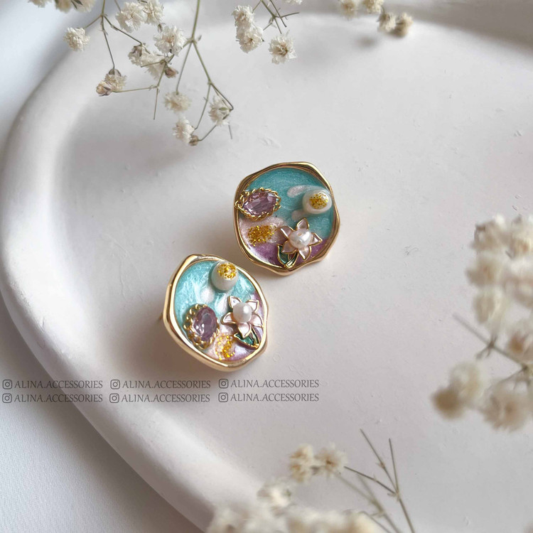 گوشواره رزینی و میناکاری اقیانوس