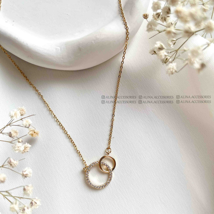 گردنبند دو دایره استیل