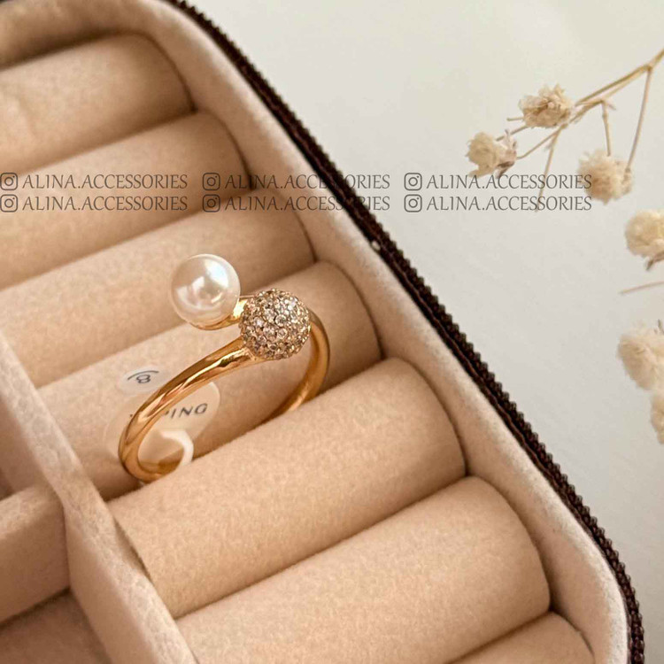 انگشتر دو گوی مروارید و نگین