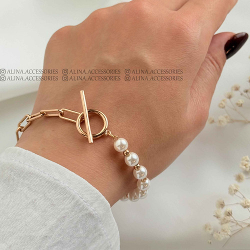 دستبند تمام مروارید قفل تی