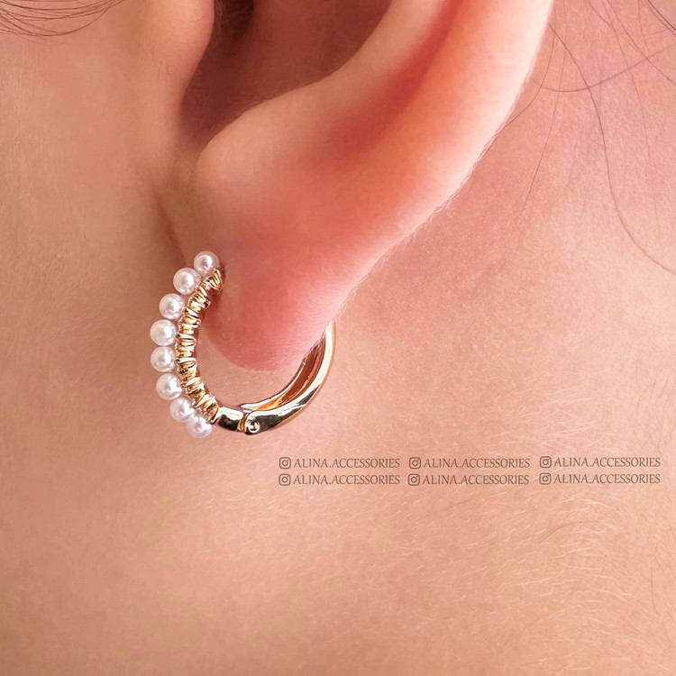 گوشواره حلقه ای مرواریدی ریز ژوپینگ