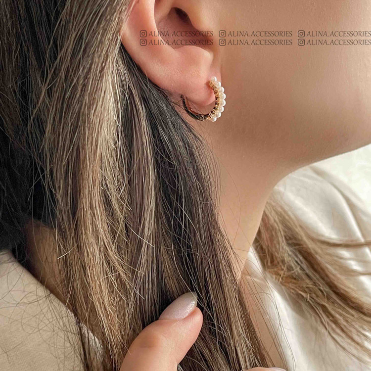 گوشواره حلقه ای مرواریدی ریز ژوپینگ