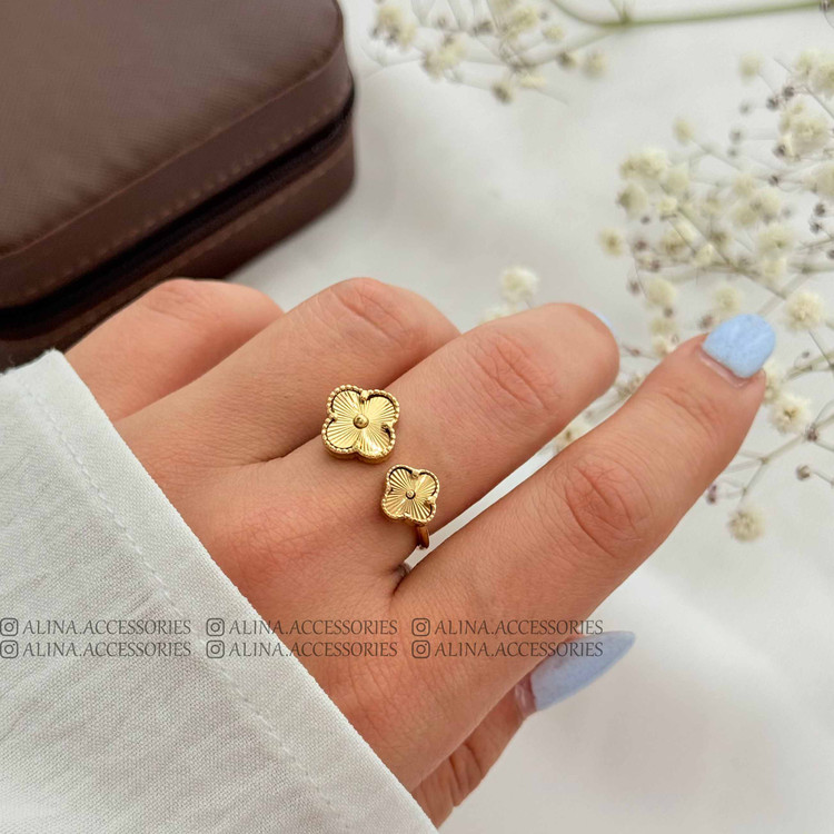 انگشتر ونکلیف 2 گل (طلایی- نقره ای)