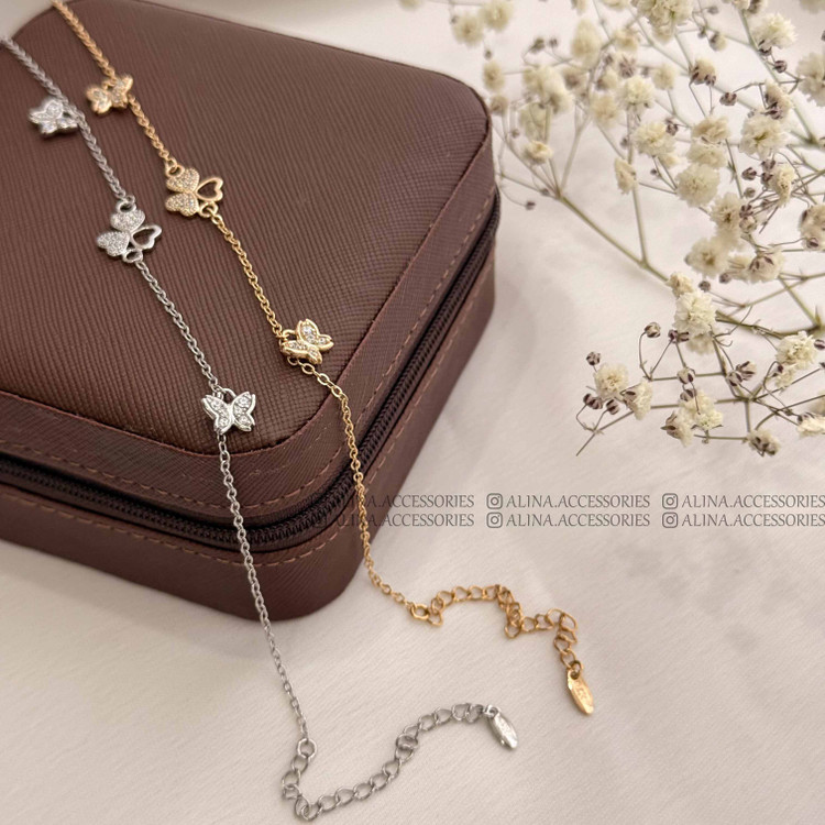 پابند گل شبدر و پروانه نگین دار ژوپینگ