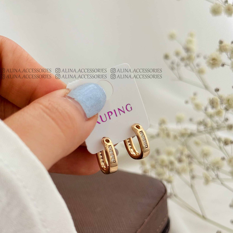 گوشواره حلقه ای آیینه دو طرف نگین ژوپینگ