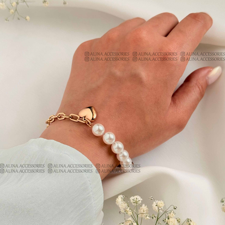 دستبند نیمه مروارید آویزقلبی ژوپینگ