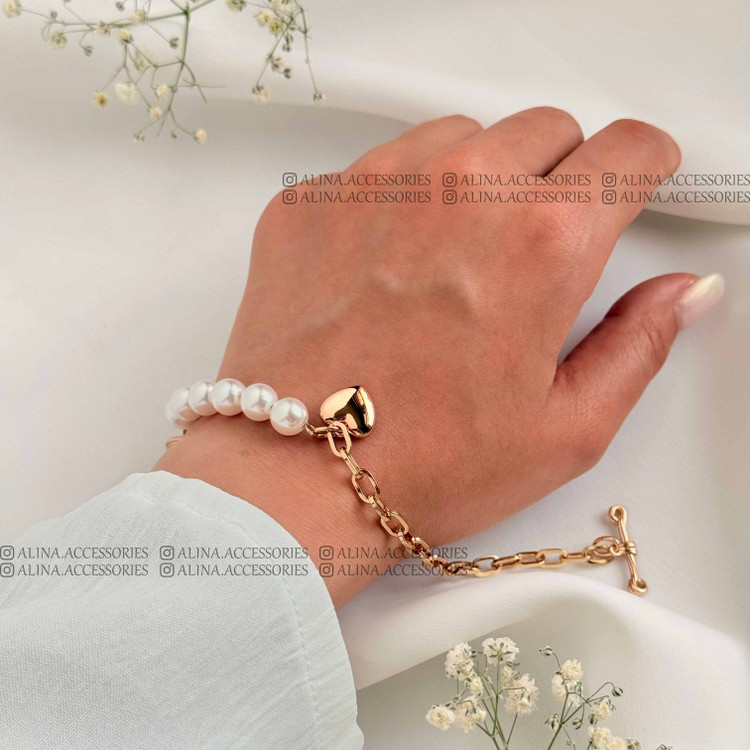 دستبند نیمه مروارید آویزقلبی ژوپینگ