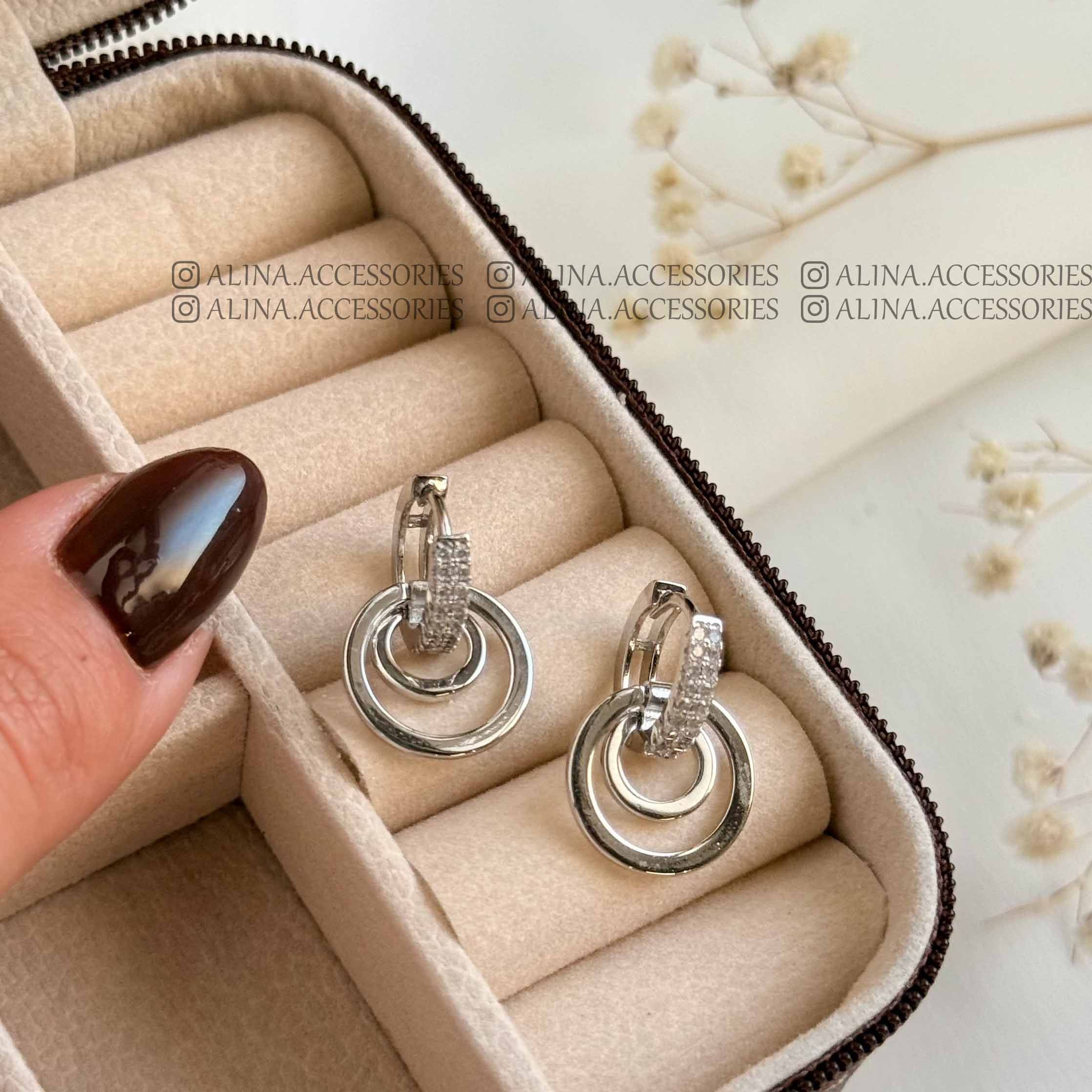 گوشواره چند دایره فشن نقره ای