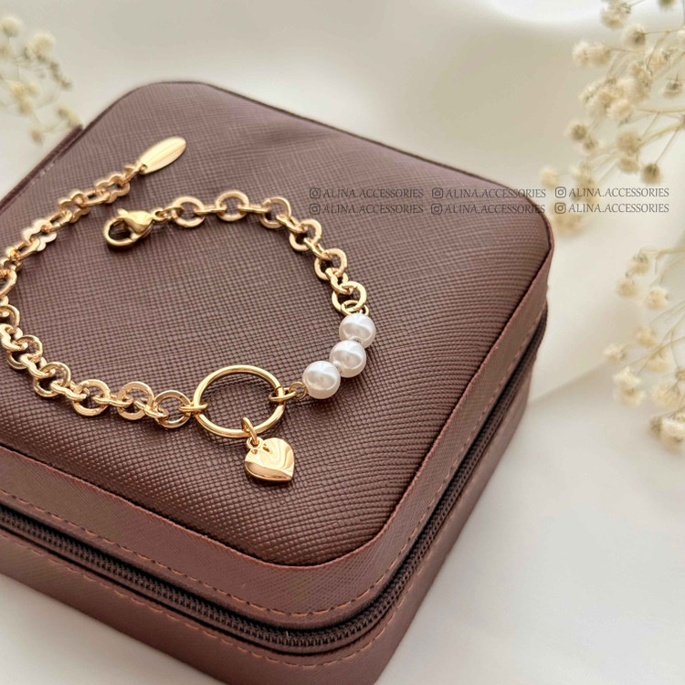 دستبند سه مروارید آویزقلبی ژوپینگ