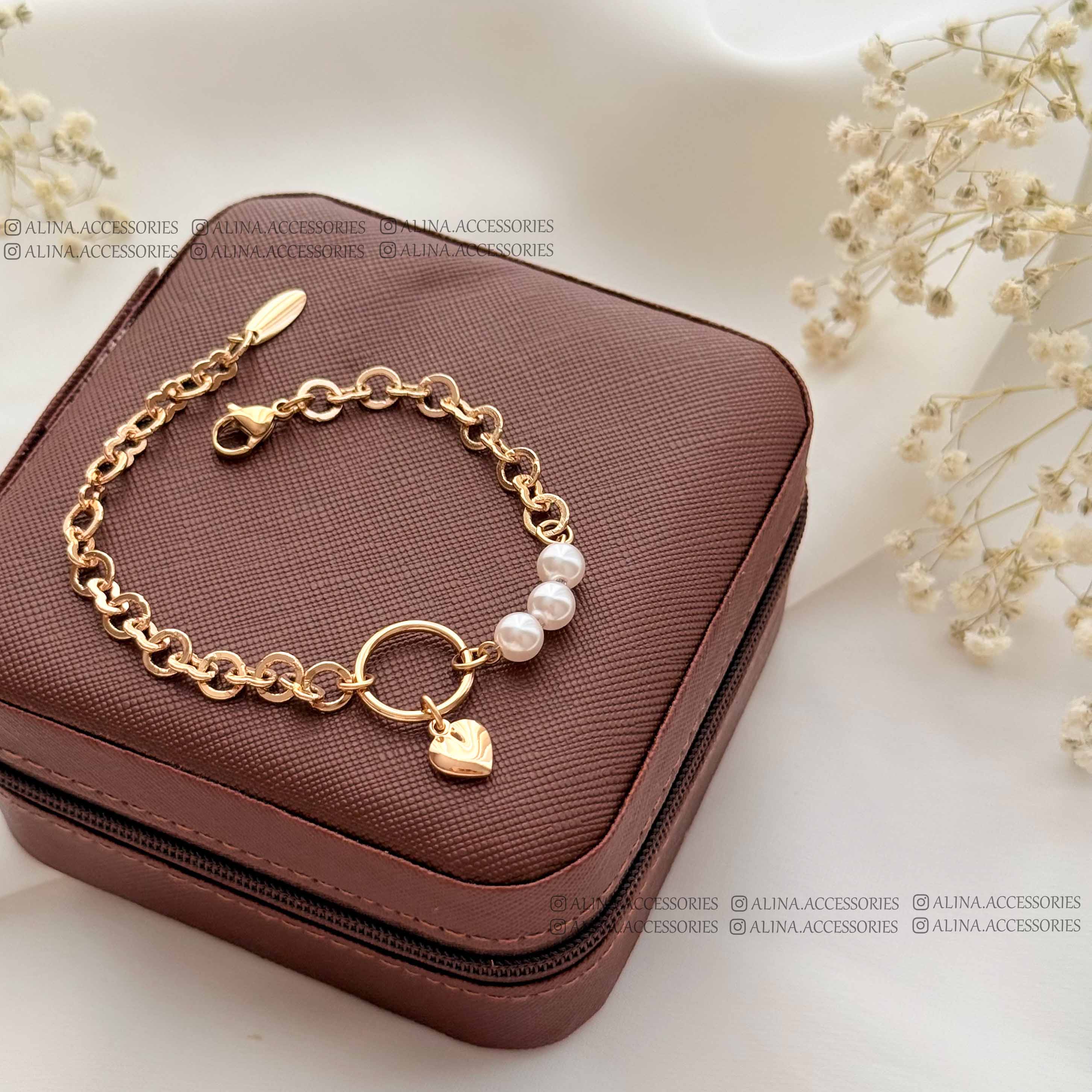 دستبند سه مروارید آویزقلبی ژوپینگ